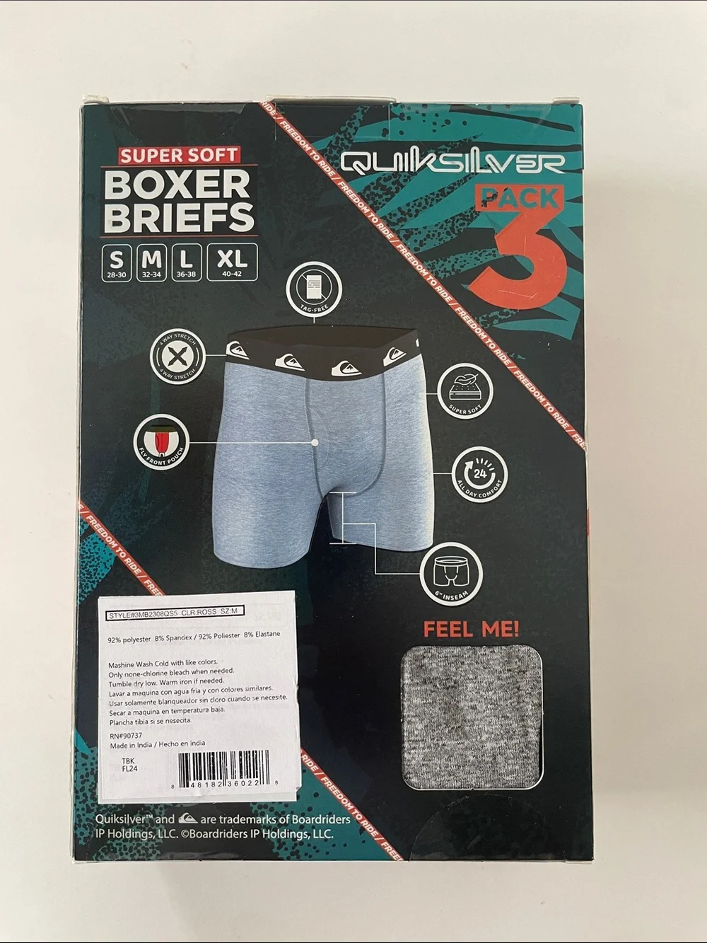 LOT OF 3 New Quiksilver Mens Boxer Briefs 3-Packs Size Medium M 32-34